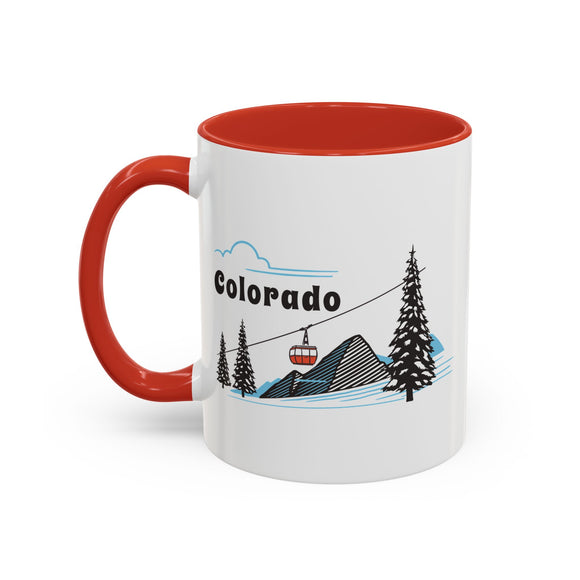 Colorado Retro Snow Skiing Mountain 11 oz Mug, Ski Lodge Decor Coffee Cup, Mountain Gondola Lover Gift, Retro Skiing Mug