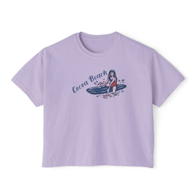 Buy orchid Cocoa Beach, Florida Surfer Girl Tee | 100% Cotton Women's Boxy Tee