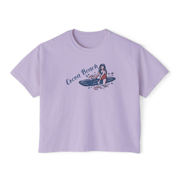 Cocoa Beach, Florida Surfer Girl Tee | 100% Cotton Women's Boxy Tee