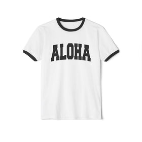 Buy white-black Aloha Cotton Ringer T-Shirt, Hawaii Graphic Tee, Hawaii Shirt, Unisex Tee, Tropical Vibes Shirt