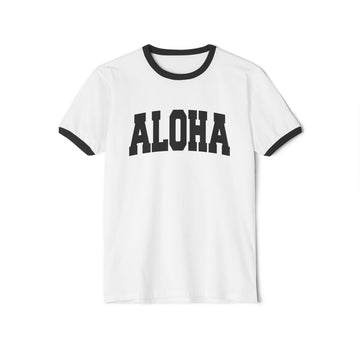 Buy white-black Aloha Cotton Ringer T-Shirt, Hawaii Graphic Tee, Hawaii Shirt, Unisex Tee, Tropical Vibes Shirt