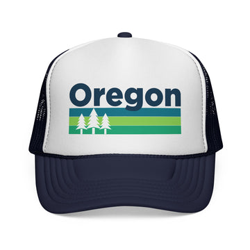 Buy dark-navy Oregon Retro Trees Trucker Hat - Vintage Style Oregon Cap