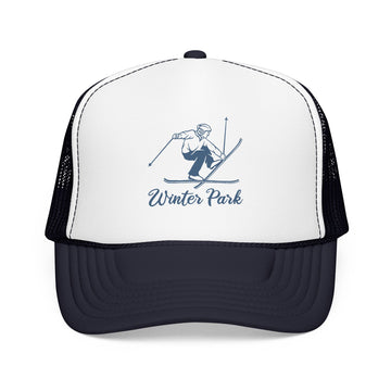 Buy navy-white-navy Winter Park, Colorado Snow Ski Trucker Hat — Retro Skier Foam Winter Park Cap