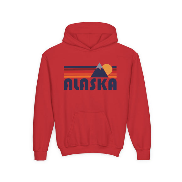 Alaska Youth Hoodie Retro Mountain, Kids Pullover, Vintage Style Alaska Sweatshirt