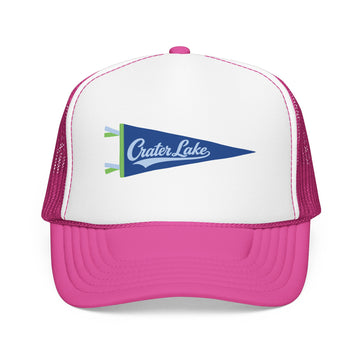 Buy hot-pink-white-hot-pink Crater Lake National Park Pennant Trucker Hat — Vintage Foam Mesh Cap