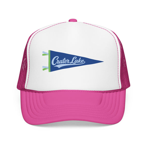 Crater Lake National Park Pennant Trucker Hat — Vintage Foam Mesh Cap