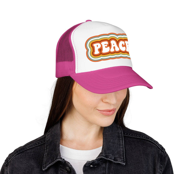 Kids Retro Peace Trucker Hat Boho - Youth Snapback Cap