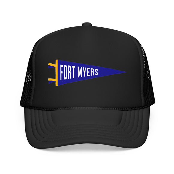 Fort Myers, Florida Pennant Trucker Hat — Retro Flag Foam Cap