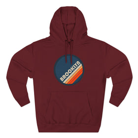 Buy burgundy Premium Brooklyn, New York Retro Circle Hoodie — Vintage 70s Striped Logo Pullover