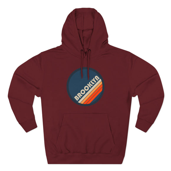 Premium Brooklyn, New York Retro Circle Hoodie — Vintage 70s Striped Logo Pullover