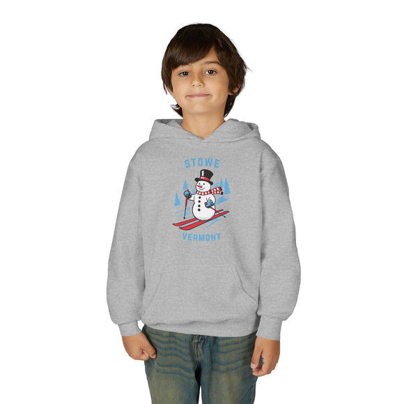 Stowe, Vermont Youth Hoodie - Skiing Snowman Kids Stowe Hooded Sweatshirt