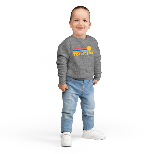 Torrey Pines, California Toddler Sweatshirt - Retro Sun Torrey Pines Toddler Crewneck Sweatshirt