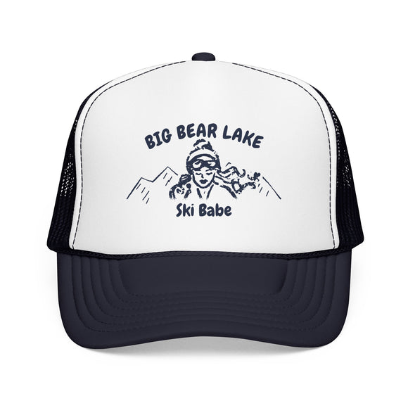 Big Bear Lake, California Ski Babe Trucker Hat — Foam Mesh Cap