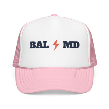 Buy light-pink-white Baltimore, Maryland Retro Trucker Hat - Lightning Foam Cap - Lightning