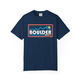 Buy navy Boulder, Colorado Graphic Tee, Comfort Colors Retro Mountain Unisex Boulder T shirt