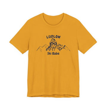 Buy mustard Ludlow, Vermont Ski Babe T‑Shirt - Retro Skiing Graphic Tee