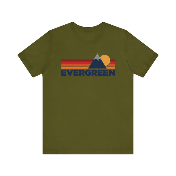 Retro Evergreen, Colorado T-shirt, Mountain Tee, Vintage Evergreen Unisex Jersey Shirt, Outdoor Hiking Apparel