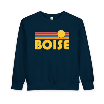 Buy navy Boise, Idaho Toddler Sweatshirt - Retro Sun Boise Toddler Crewneck Sweatshirt