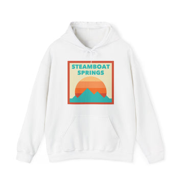 Buy white Steamboat, Colorado Mountain Sun Hoodie - Unisex Hooded Sweatshirt, Travel Sweatshirt, Sunset