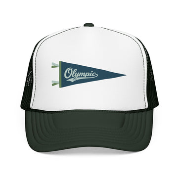 Buy dark-green-white-dark-green Olympic National Park Pennant Trucker Hat — Vintage Foam Mesh Cap