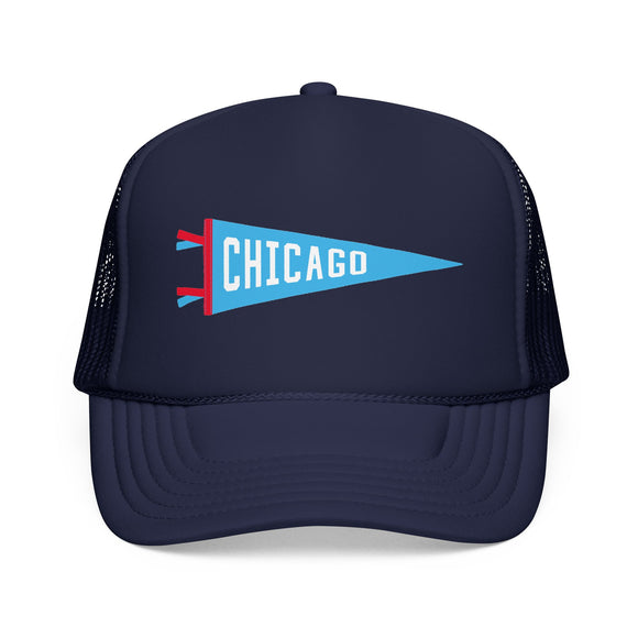 Chicago, Illinois Pennant Trucker Hat — Retro Flag Foam Cap