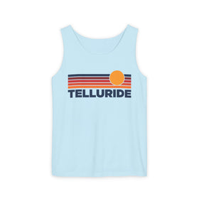 Buy chambray Telluride, Colorado Retro Sunstripe Tank Top | Comfort Colors - 100% Cotton