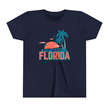 Buy navy Florida Youth Shirt - Retro Palm Tree Florida Kid's T-Shirt