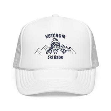 Buy white Ketchum, Idaho Ski Babe Trucker Hat — Foam Mesh Cap