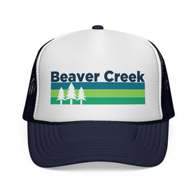 Buy dark-navy Beaver Creek, Colorado Retro Trees Trucker Hat - Vintage Style Beaver Creek Cap