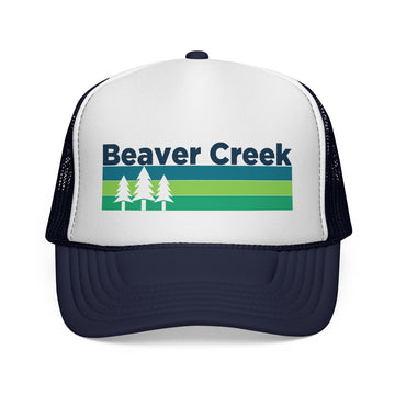 Buy dark-navy Beaver Creek, Colorado Retro Trees Trucker Hat - Vintage Style Beaver Creek Cap