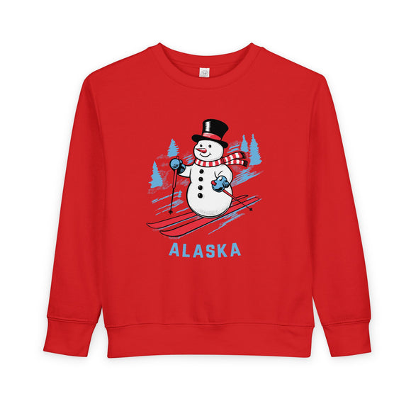 Alaska Toddler Sweatshirt - Skiing Snowman Alaska Toddler Crewneck Sweatshirt