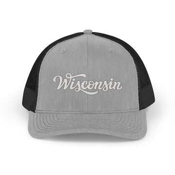 Buy heather-grey-black Wisconsin Snapback Trucker Cap - Embroidered Wisconsin Hat