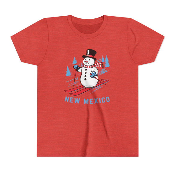 New Mexico Youth Skiing Snowman Tee - Kids T Shirt