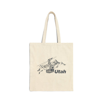 Utah Cotton Canvas Tote Bag - 15" x 16" - Skier Sketch