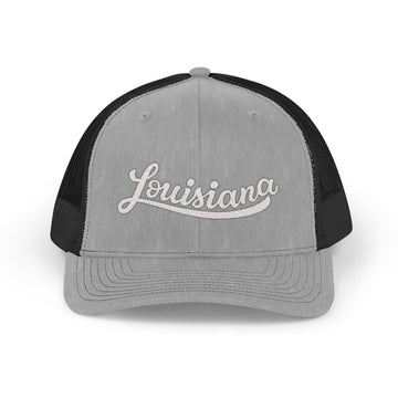 Buy heather-grey-black Louisiana Snapback Trucker Cap - Embroidered Louisiana Hat