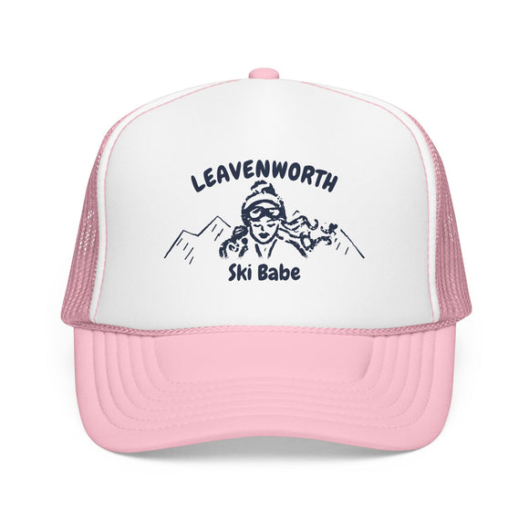 Leavenworth, Washington Ski Babe Trucker Hat — Foam Mesh Cap