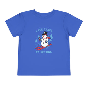 Buy true-royal Lake Tahoe, California Toddler Skiing Snowman Graphic Tee - Kids Lake Tahoe T-Shirt