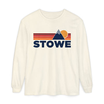 Stowe, Vermont Long Sleeve T-Shirt Retro Mountain, Unisex Stowe Unisex Garment-dyed Long Sleeve T-Shirt