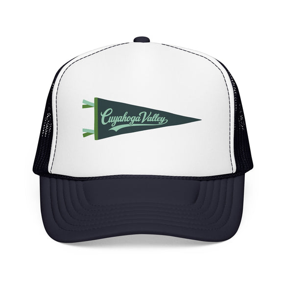 Cuyahoga Valley National Park Pennant Trucker Hat — Vintage Foam Mesh Cap