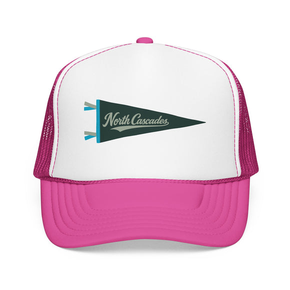 North Cascades National Park Pennant Trucker Hat — Vintage Foam Mesh Cap