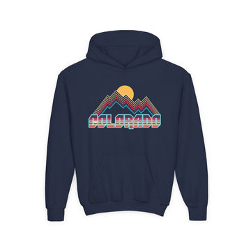 Buy navy Colorado Youth Hoodie - Retro Mountain Colorado Youth Sweatshirt