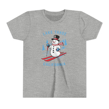 Lake Tahoe, California Youth Skiing Snowman Tee - Kids Lake Tahoe T Shirt - 0