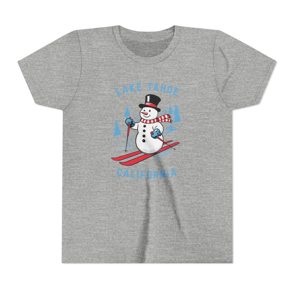 Lake Tahoe, California Youth Skiing Snowman Tee - Kids Lake Tahoe T Shirt