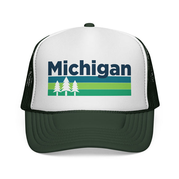 Michigan Retro Trees Trucker Hat - Vintage Style Michigan Cap