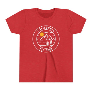 California Youth Shirt - Retro Mountain California Kid's T-Shirt - Circle Emblem - 0