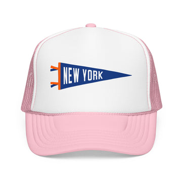 Buy light-pink-white New York Pennant Trucker Hat — Retro Flag Foam Cap