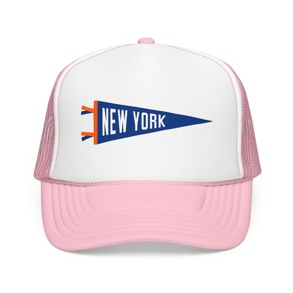 New York Pennant Trucker Hat — Retro Flag Foam Cap