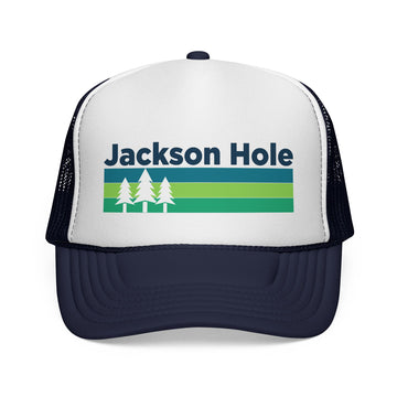 Buy dark-navy Jackson Hole, Wyoming Retro Trees Trucker Hat - Vintage Style Jackson Hole Cap