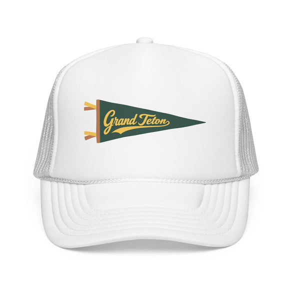 Grand Teton National Park Pennant Trucker Hat — Vintage Foam Mesh Cap