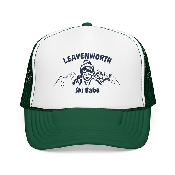 Leavenworth, Washington Ski Babe Trucker Hat — Foam Mesh Cap